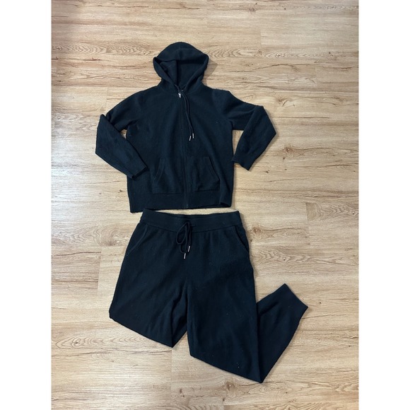 Quince Other - Quince 100% Cashmere Black Hoodie Jogger Lounge Set Women's Medium 2 Pc